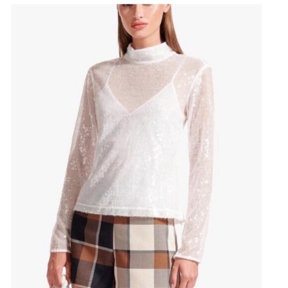 STAUD Chaka Sequined Long Sleeve White Blouse Sz XS - Picture 2 of 9